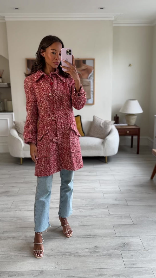 Chanel 01/A Pink Tweed Button Down Coat FR 40 (UK 12)