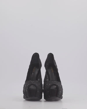 LOUIS VUITTON Damier Shoes Espadrilles Mesh Sequins Black Women's 38