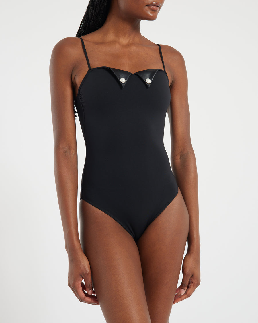 Chanel Black Swimsuit with Tuxedo Details Embellished with Pearls FR 34 (UK6)