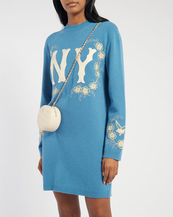 Gucci Blue New York Yankees Embroidered Wool Knit Dress Size XS (UK 6)