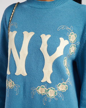 Gucci Blue New York Yankees Embroidered Wool Knit Dress Size XS (UK 6)