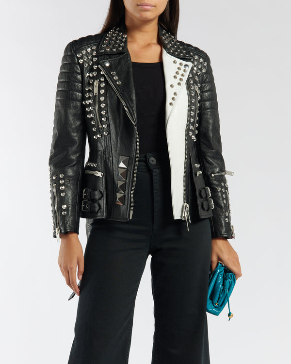 Alexander McQueen Black and White Leather Studded Jacket IT 40 (UK 8)