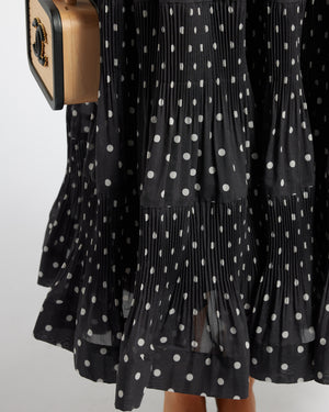 Zimmermann Black And White Pleated Polka Dot Midi Dress Size 2 (UK 10)
