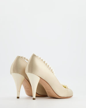 Chanel Cream Satin Heel with Pearl Detail  Size 37