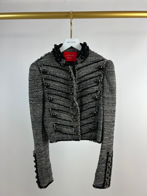 Lanvin Black and White Tweed Military Style Cropped Jacket  Size UK 8