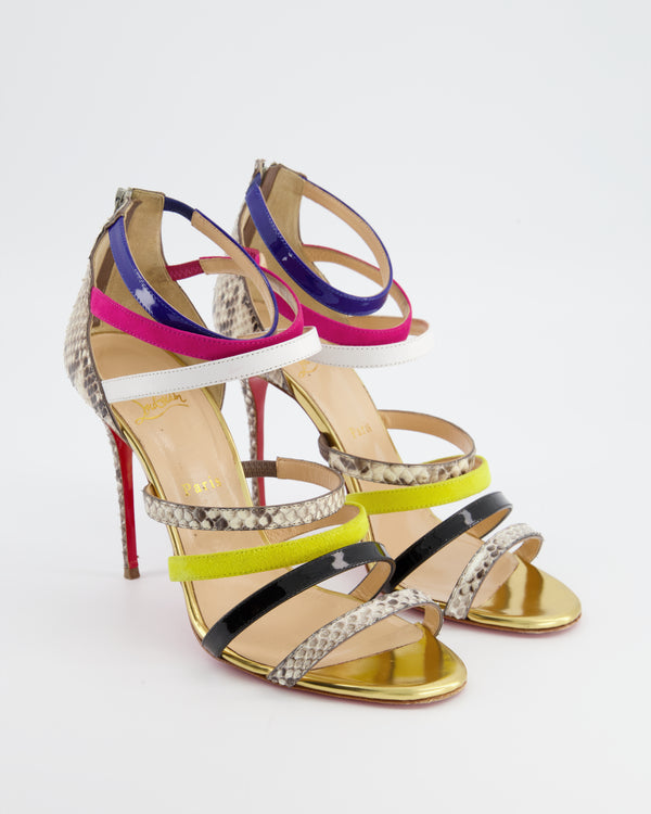 Christian Louboutin Multi and Snake Leather Cage Strap Heels Size 40.5