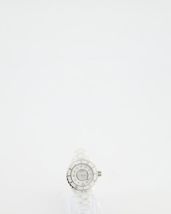 Chanel J12 White Ceramic Watch with Ceramic Diamond Dial and Silver Hardware