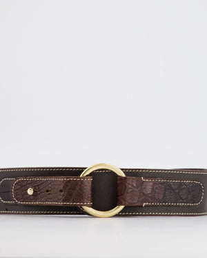 Loro Piana Dark Brown Leather and Crocodile Belt Size 85cm