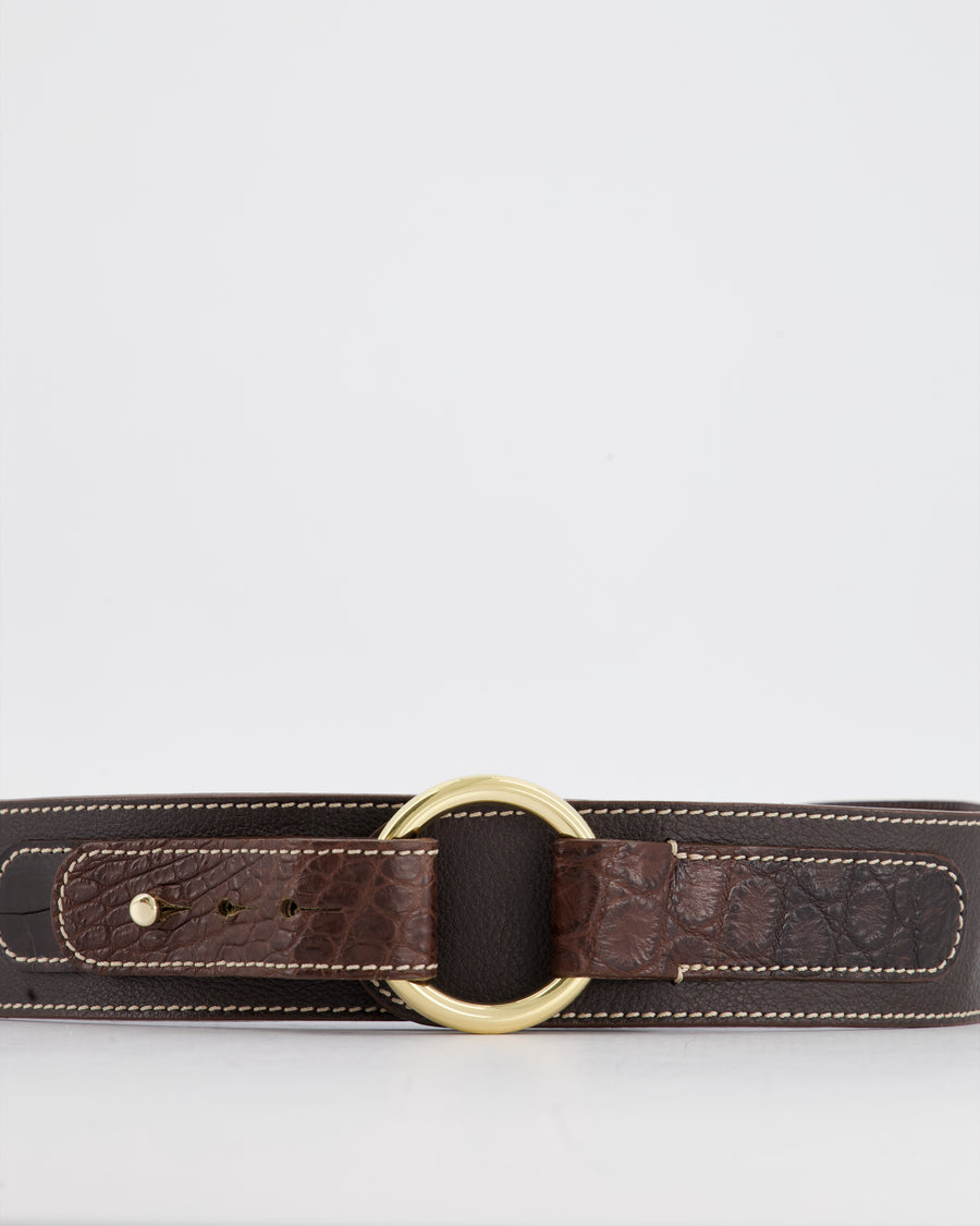 Loro Piana Dark Brown Leather and Crocodile Belt Size 85cm