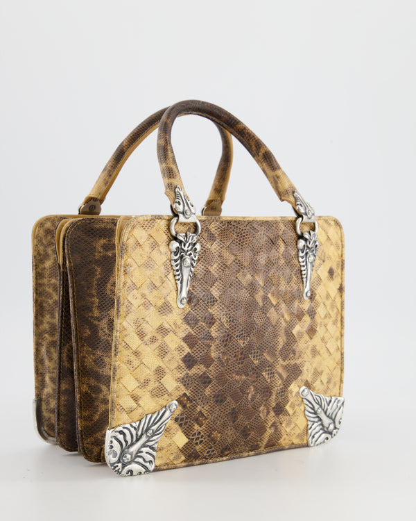 *Limited Edition* Bottega Veneta Vintage Python Brown Hand Bag with Silver Hardware