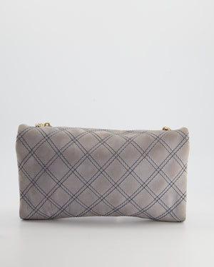 Chanel Powder Grey Suede Quilted Flap Bag with Gold Hardware