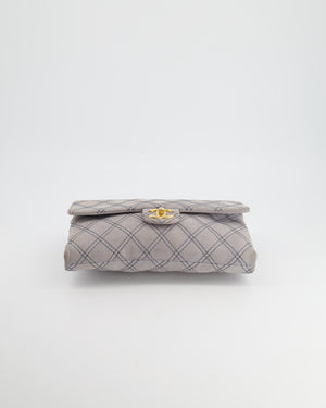 Chanel Powder Grey Suede Quilted Flap Bag with Gold Hardware