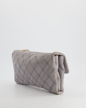 Chanel Powder Grey Suede Quilted Flap Bag with Gold Hardware
