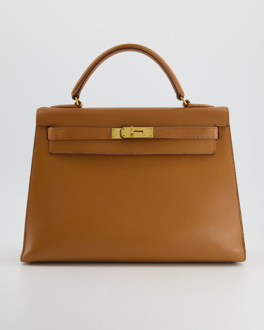 Hermes Vintage Kelly Bag 32cm in Gold Box Leather and Gold Hardware