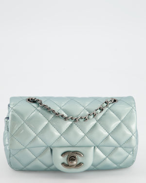 Chanel Pearl Light Blue Mini Rectangular Flap Bag with  Ruthenium Hardware