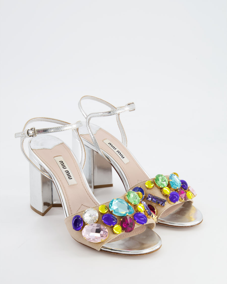 Miu Miu Silver Sandals with Crystal Embellishment Size 36