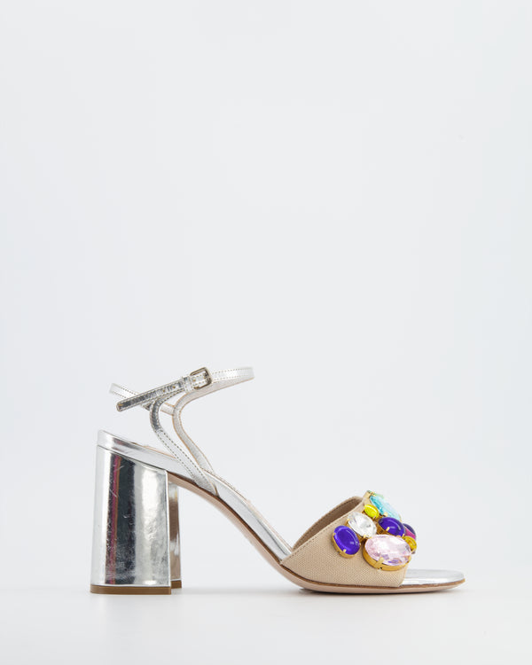 Miu Miu Silver Sandals with Crystal Embellishment Size 36