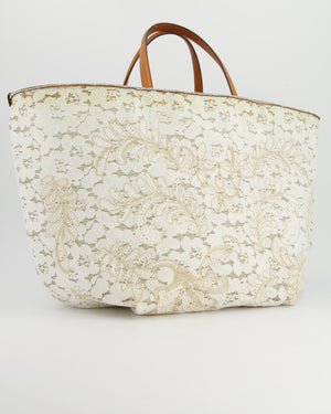 Ermanno Scervino White Lace Embellished Tote Bag