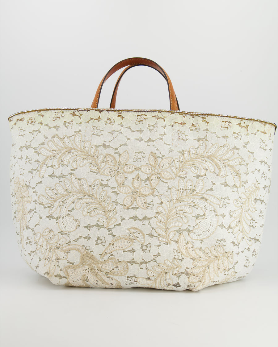 Ermanno Scervino White Lace Embellished Tote Bag