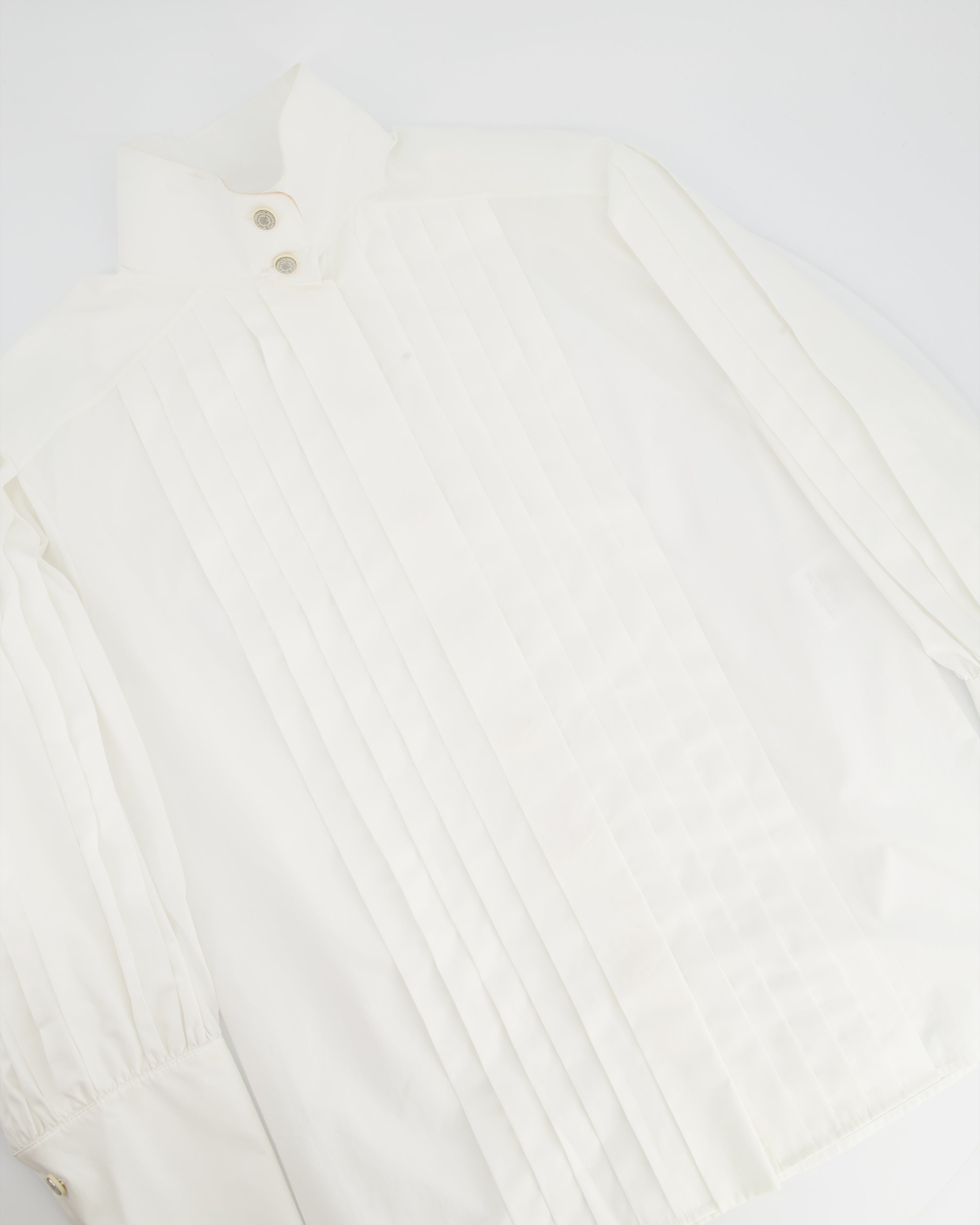 Chanel White Cotton High Neck Pleated Shirt Size FR34 (UK6) RRP £3,720 –  Sellier