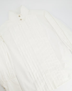 Chanel White Cotton High Neck Pleated Shirt Size FR34 (UK6) RRP £3,720