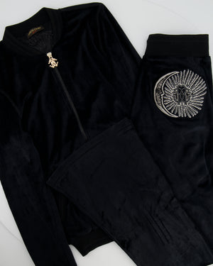 Roberto Cavalli Black Suede Hoodie and Trousers Set Size IT 38 (UK 6)