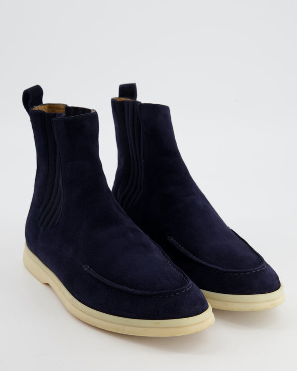 Loro Piana Navy Suede Abbey Walk Ankle Boots Size EU 37 RRP £830