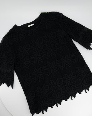 Chloé Black Floral Wool Short Sleeve Top Size UK 10-12