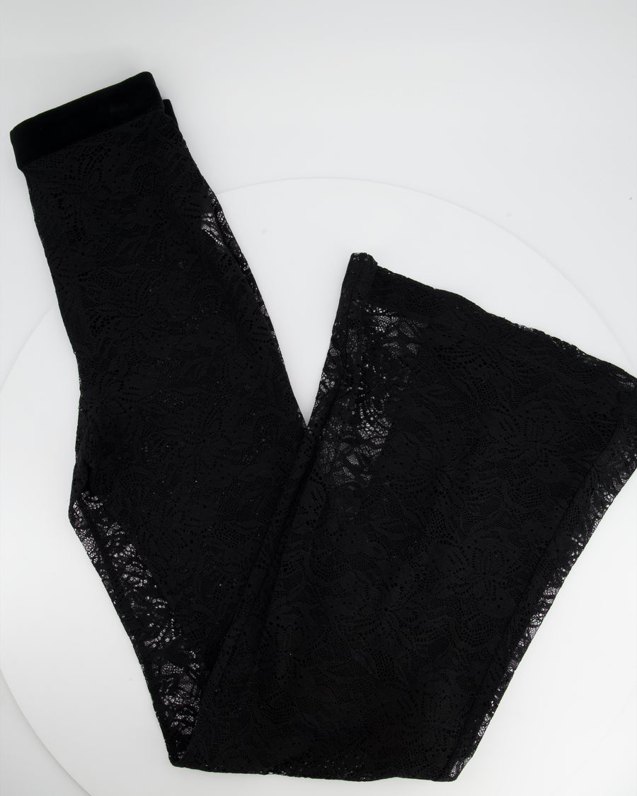 Balmain Black Sheer Lace Flared Trouser Size UK 10