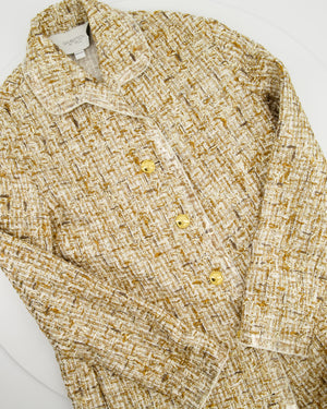Giambattista Valli Gold Tweed Jacket and Skirt Set with Logo Button Detail Size IT  38 (UK 6)