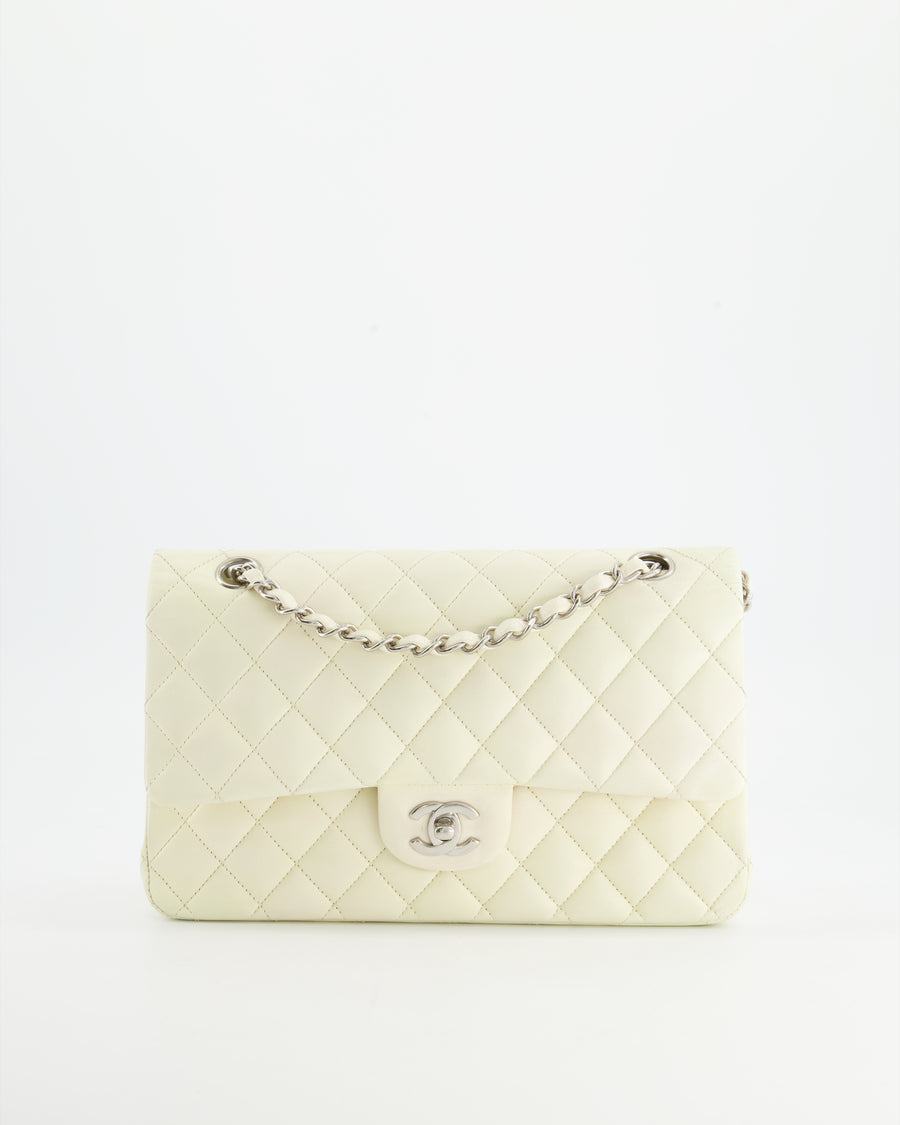 Chanel Cream Medium Double Flap Bag in Lambskin with Silver
