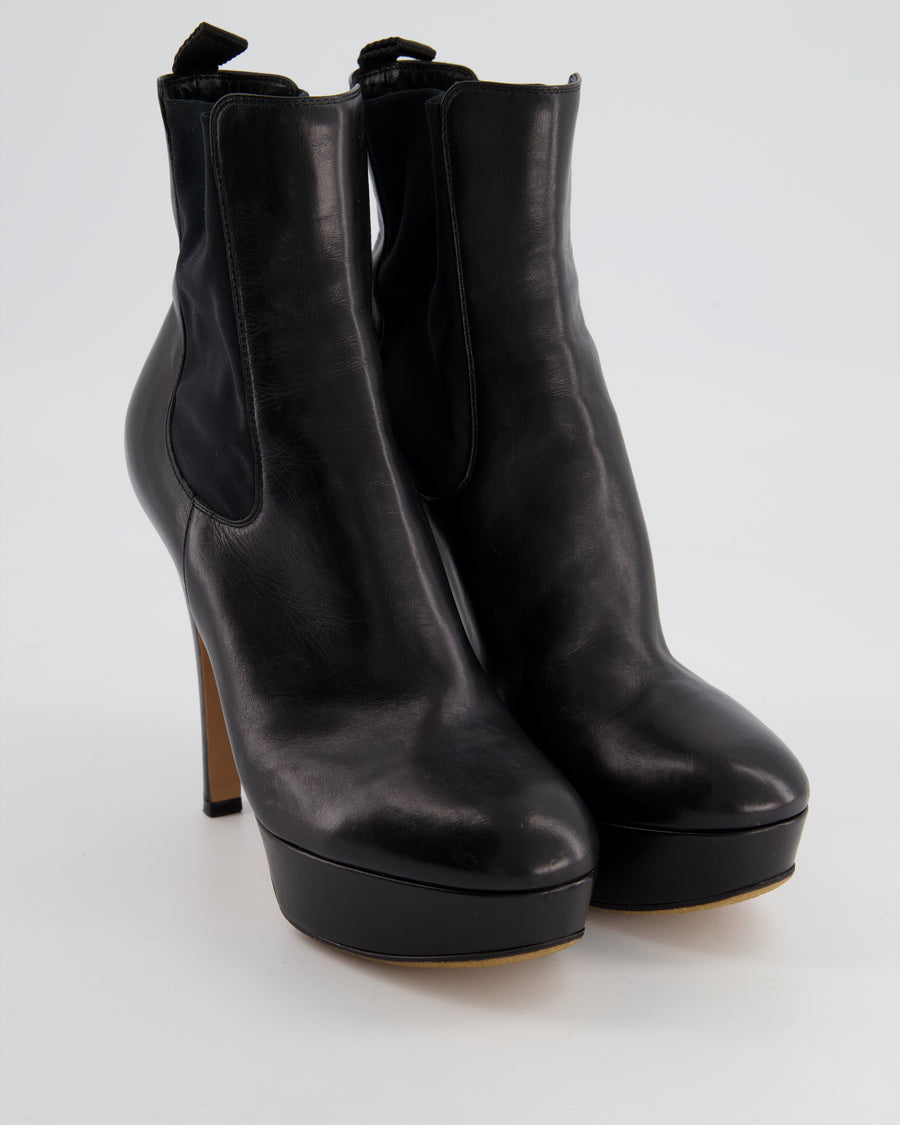 Gianvitto Rossi Black Leather Round Toe Ankle Boot Size EU 37.5