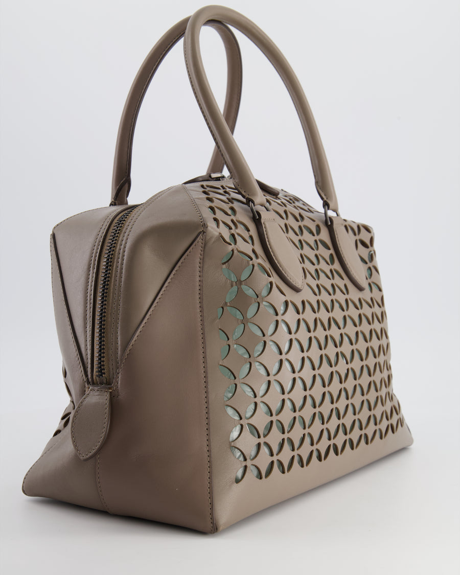 Alaïa Taupe Brown Laser Cut Leather Small Tote Bag