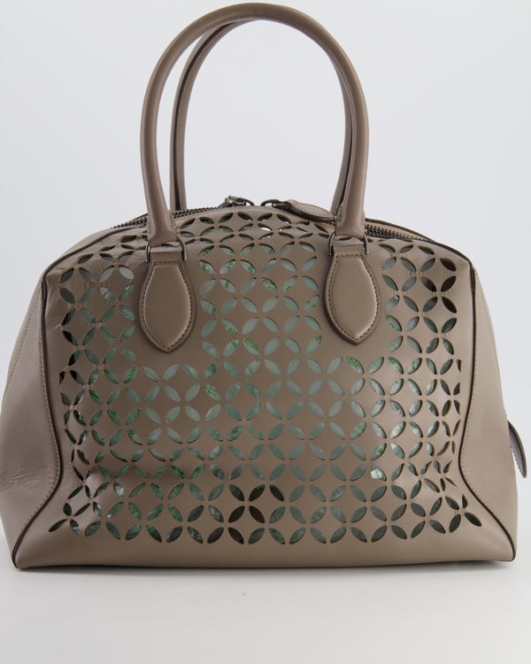Alaïa Taupe Brown Laser Cut Leather Small Tote Bag
