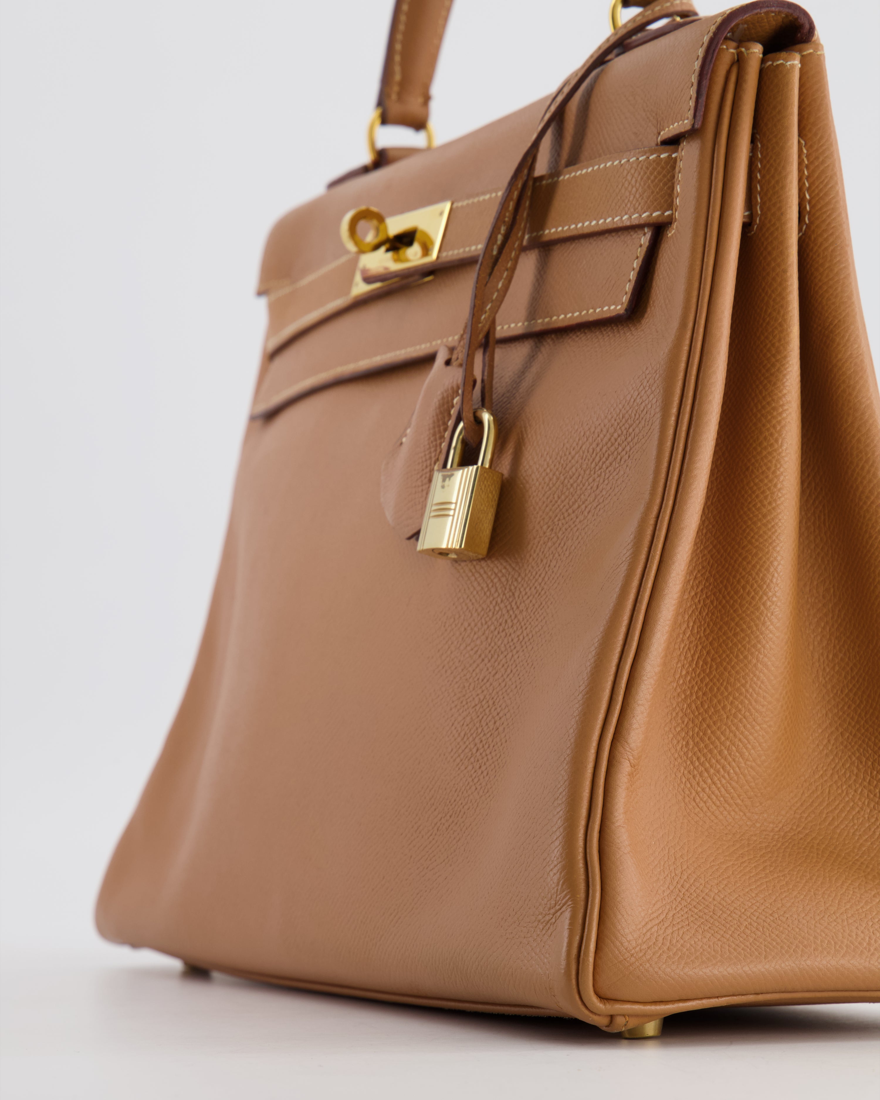 Hermes Vintage Kelly Bag 32cm in Gold Courchevel Leather with Gold Hardware