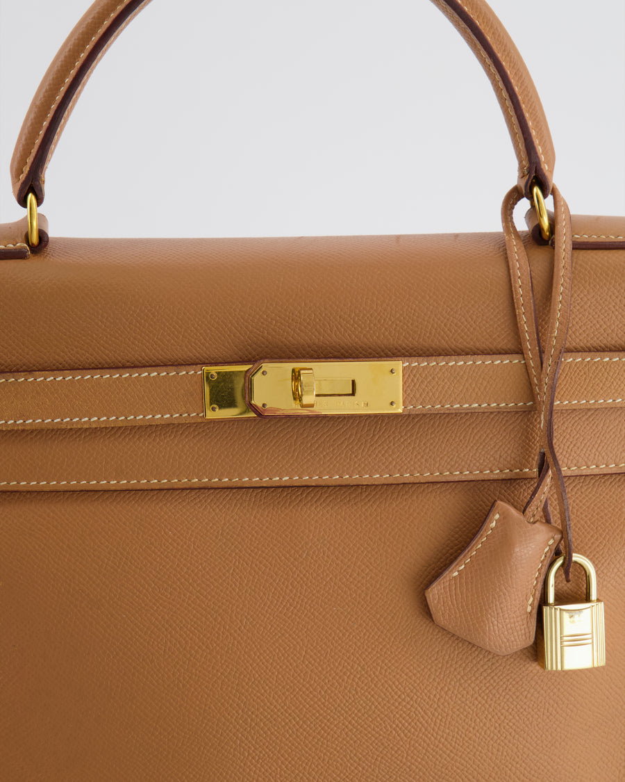 Hermes Vintage Kelly Bag 32cm in Gold Courchevel Leather with Gold Hardware
