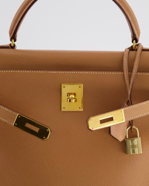 Hermes Vintage Kelly Bag 32cm in Gold Courchevel Leather with Gold Hardware