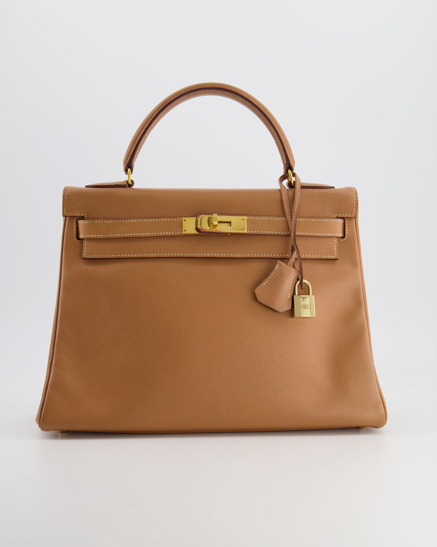 Hermes Vintage Kelly Bag 32cm in Gold Courchevel Leather with Gold Har –  Sellier