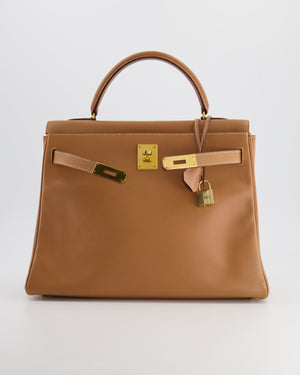 Hermes Vintage Kelly Bag 32cm in Gold Courchevel Leather with Gold Hardware