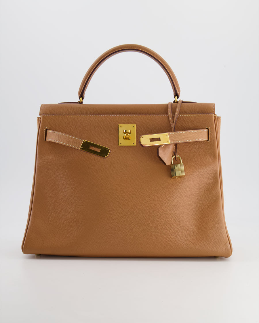 Hermes Vintage Kelly Bag 32cm in Gold Courchevel Leather with Gold Har –  Sellier