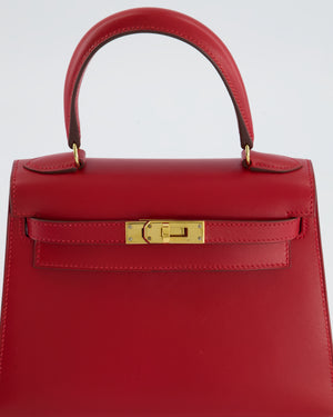 *ULTRA RARE* Hermès Kelly Sellier Bag 20cm in Box Leather in Red with Gold Hardware