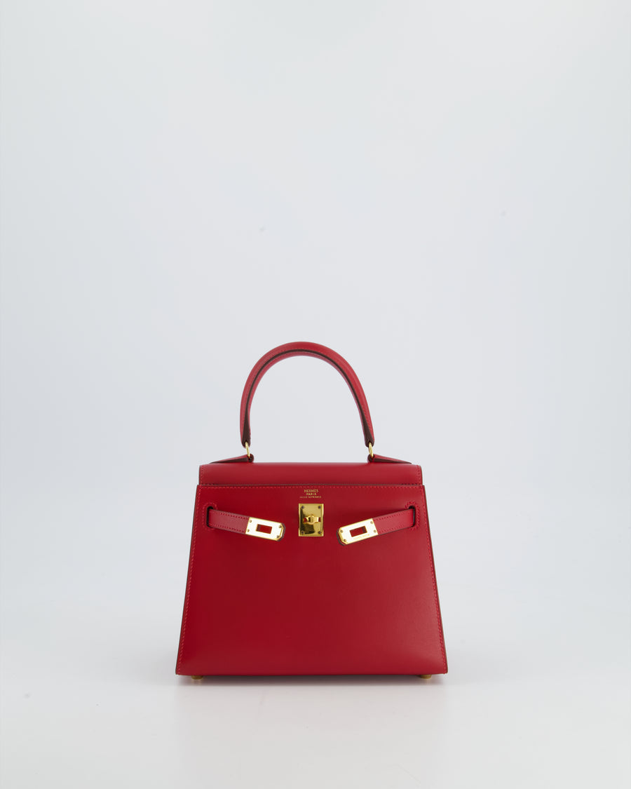 HERMÈS Kelly 25 Sellier handbag in Vermillon Box calfskin with