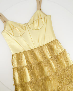 Yana Gold Embellished Fringed Mini Dress Size UK 8