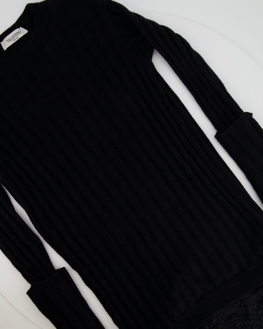 Valentino Black Wool Tube Dress with Lace Ruffle Details Size S (UK 8)