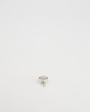 Hermès 18k White Gold Diamond "H" Lock Band Ring Size 51