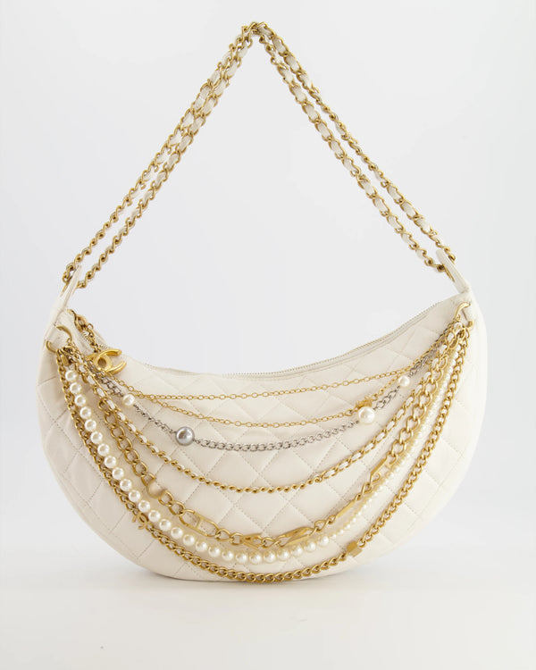 *FIRE PRICE* Chanel White Lambskin Hobo Shoulder Bag with Gold Hardware