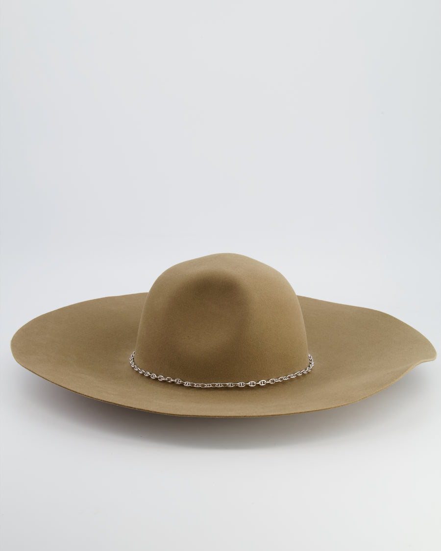 Hermes Beige and Silver Chaine d'Ancre Felt Hat Size 58