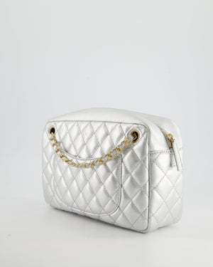 Chanel Metallic Silver Camera Bag in Lambskin With Brushed Gold Hardware