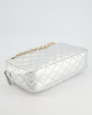 Chanel Metallic Silver Camera Bag in Lambskin With Brushed Gold Hardware
