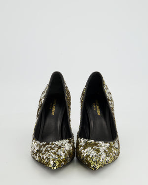Saint Laurent Gold Sequin Stiletto Heels Size 41